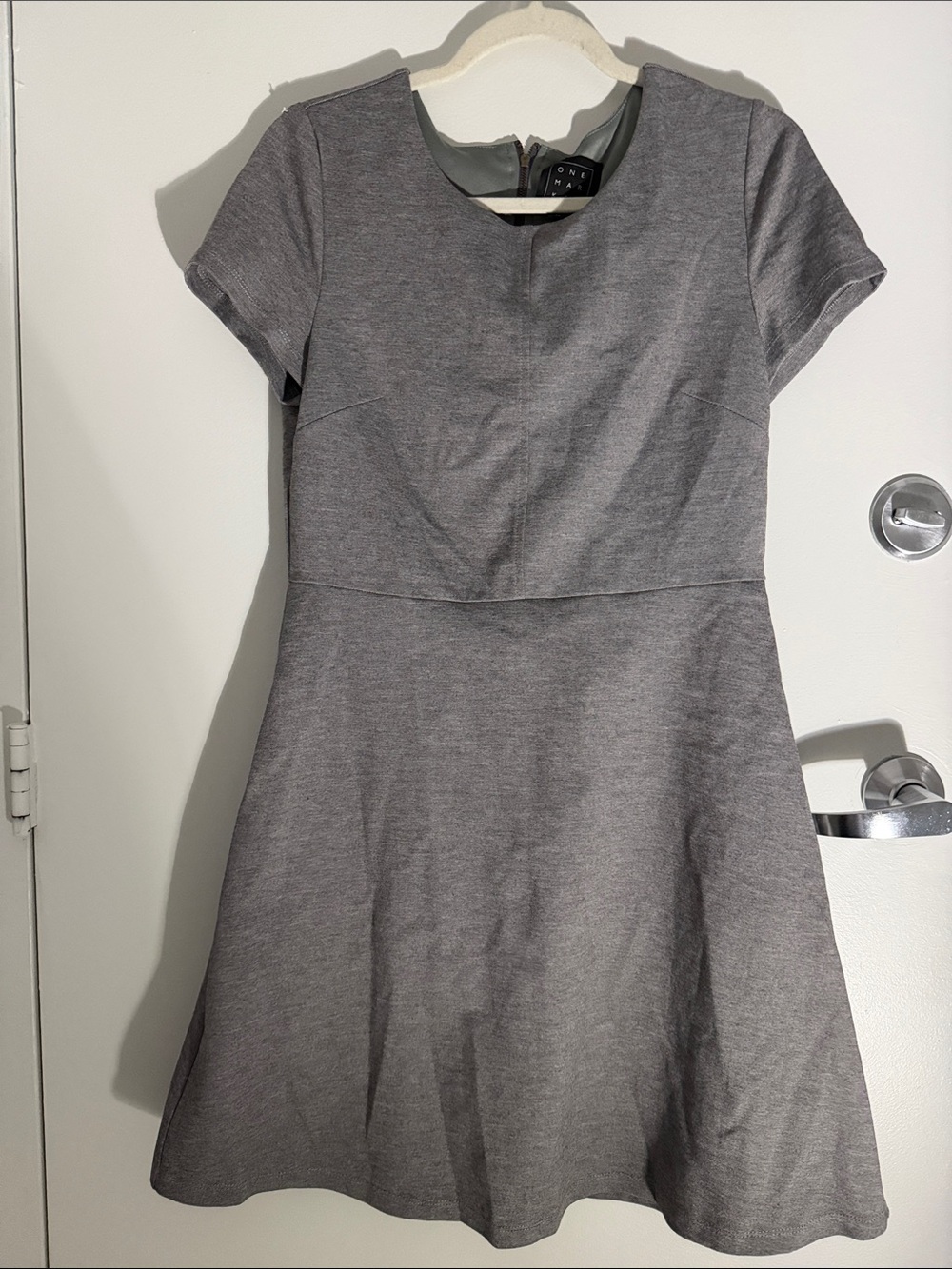 Gray Short-Sleeve A-Line Dress